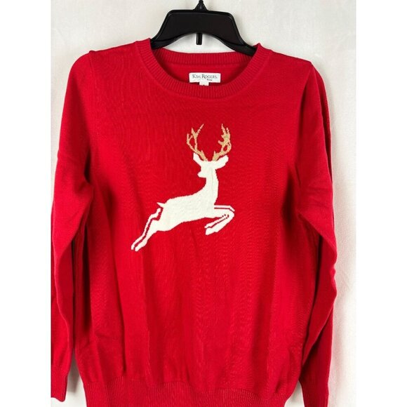 Kim Rogers Women Crew Neck Red Reindeer Sweater Size PL - Picture 5 of 6